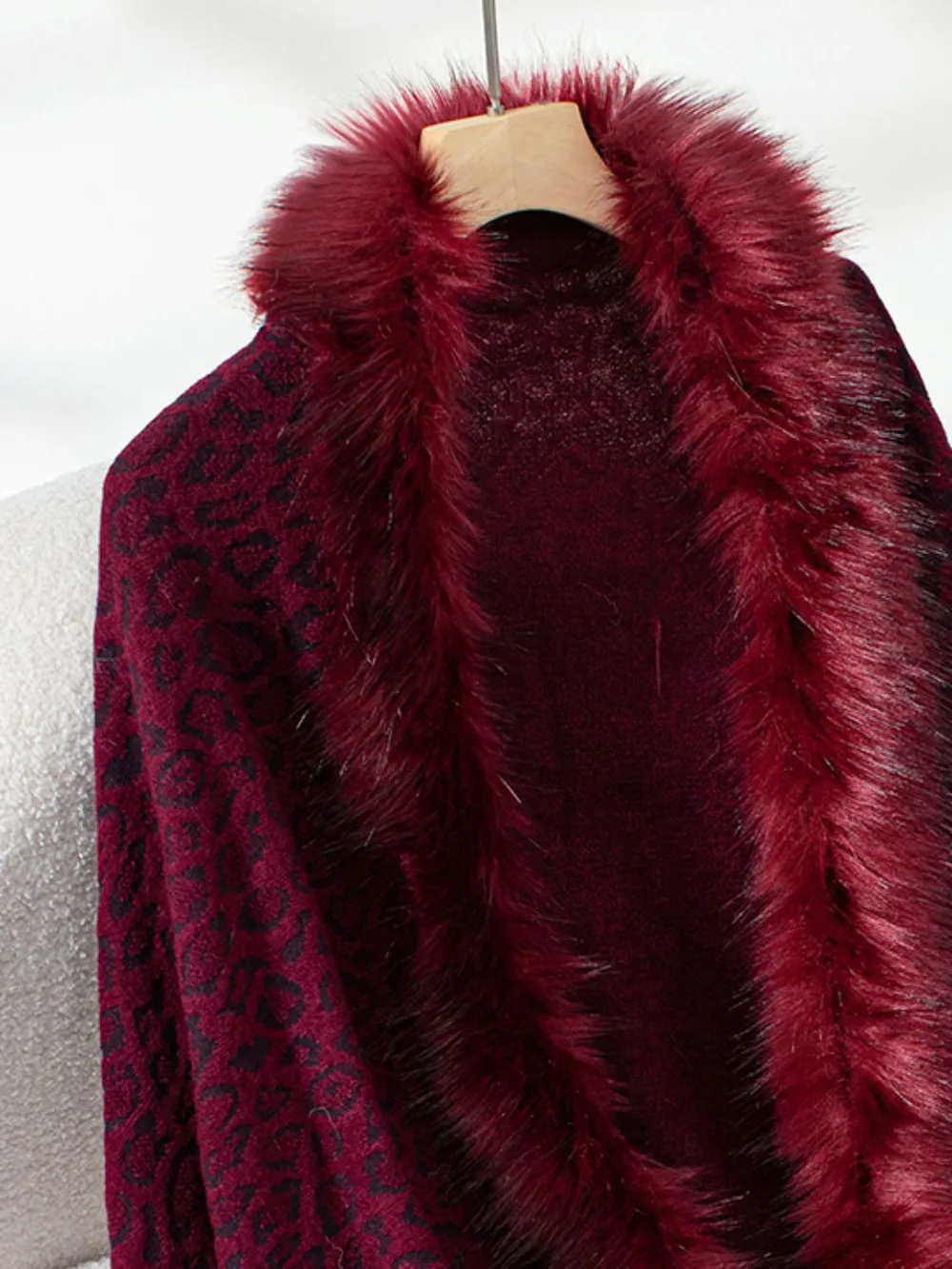 Fringe Leopard Open Front Long Sleeve Poncho, image 13
