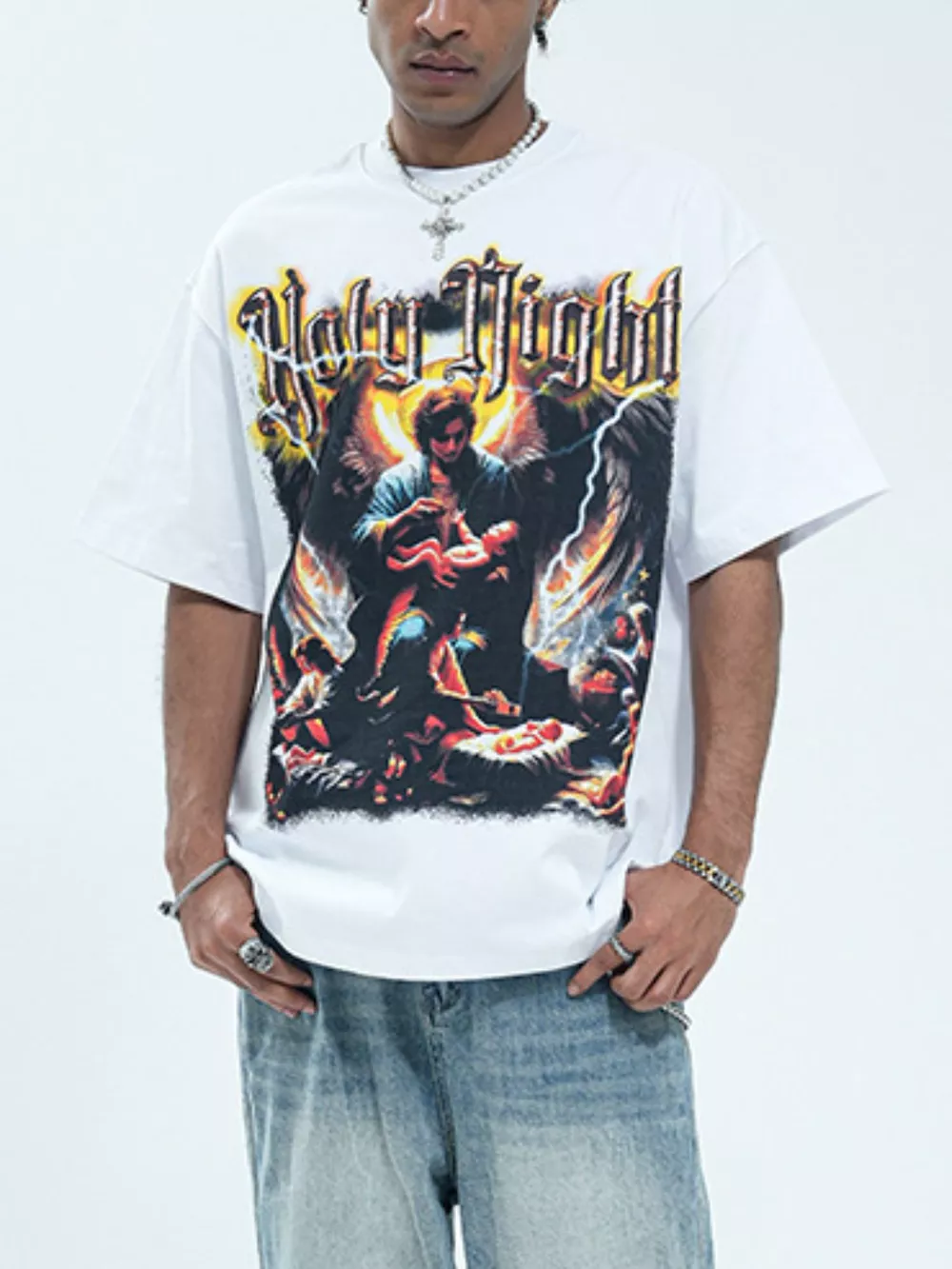 Men's Graphic Round Neck Oversized T-Shirt, image 7