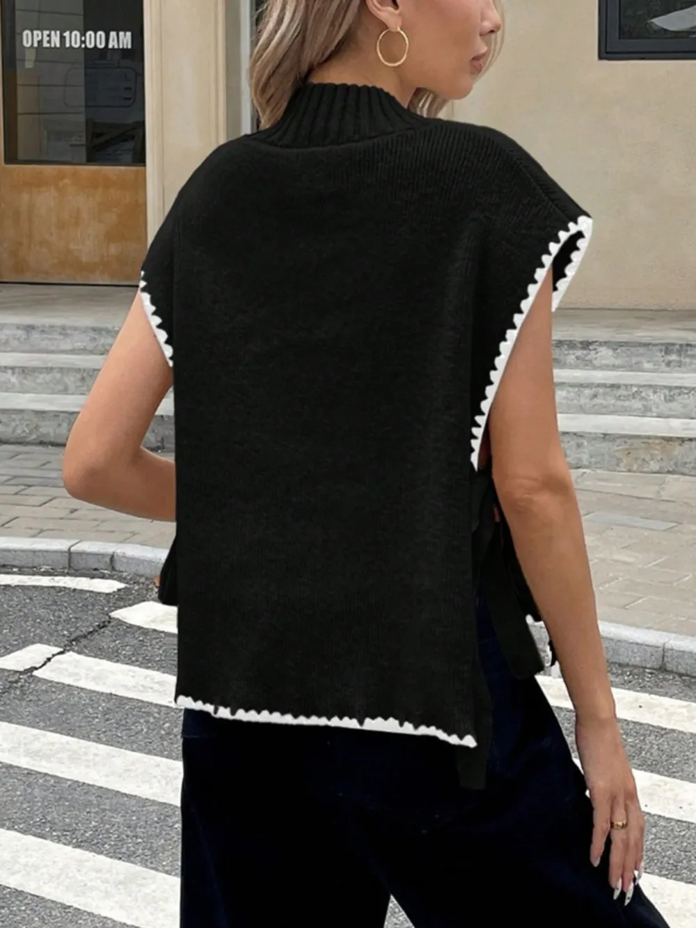 Ribbed Turtleneck Sweater Vest with Contrast Trim, image 10