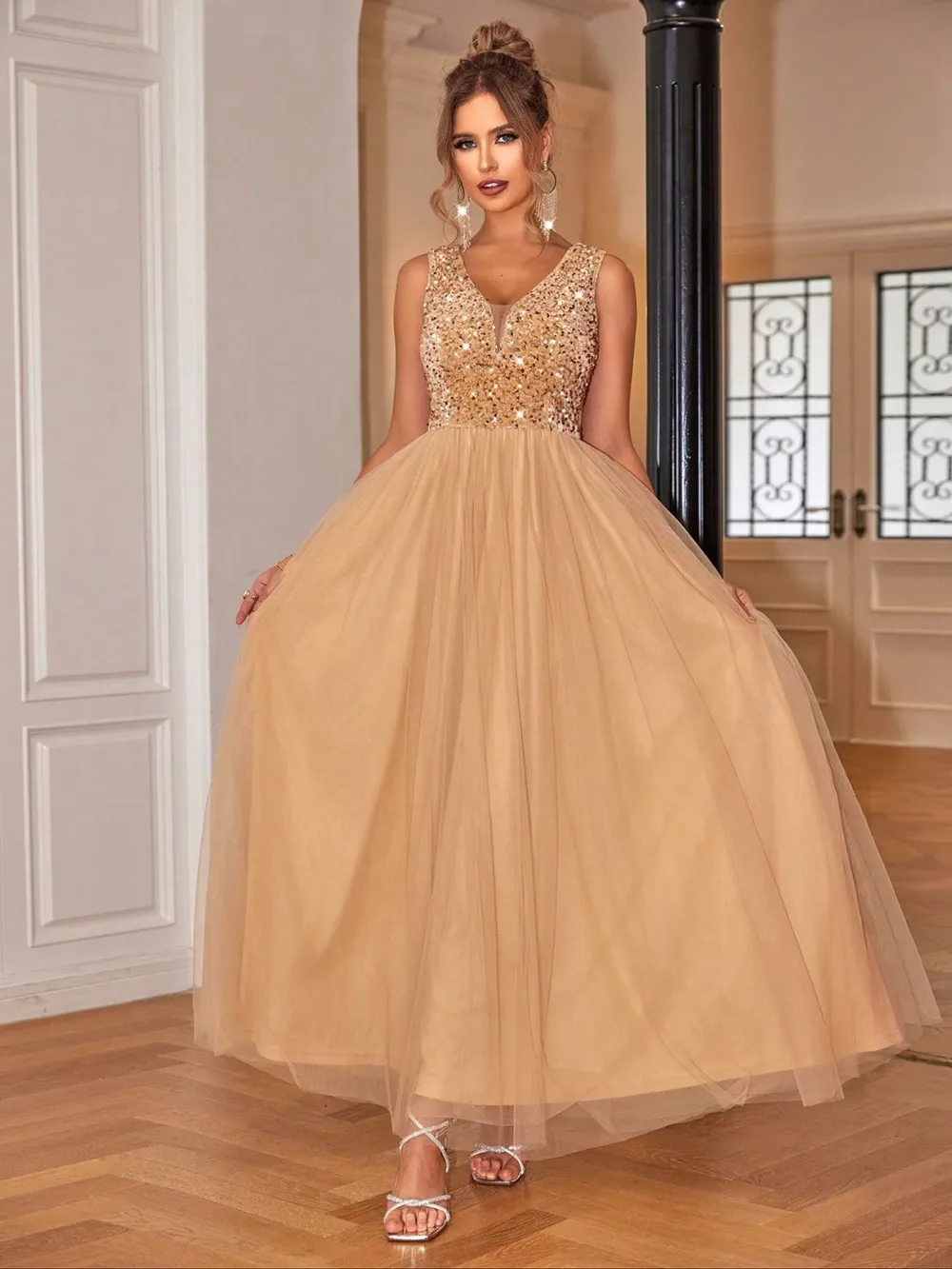 Sequin V-Neck Sleeveless Dress, image 5