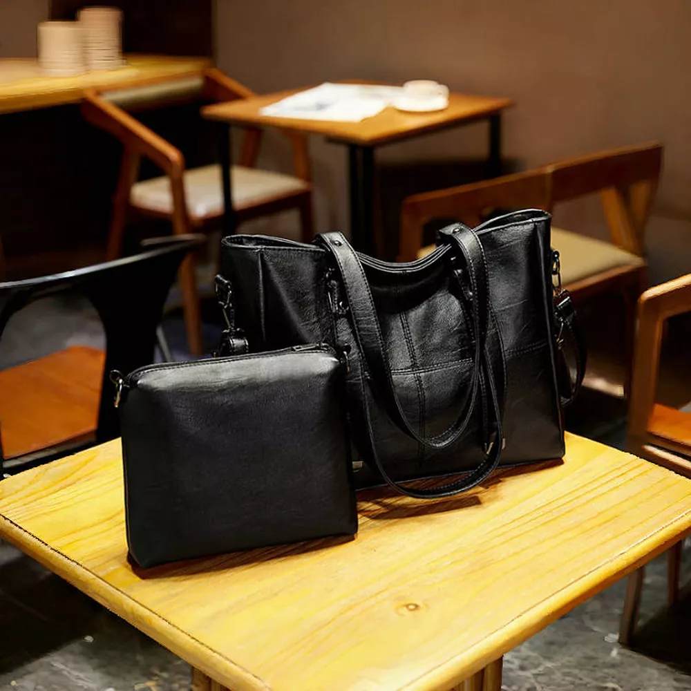 PU Leather Versatile Tote and Crossbody Bag Set, image 4