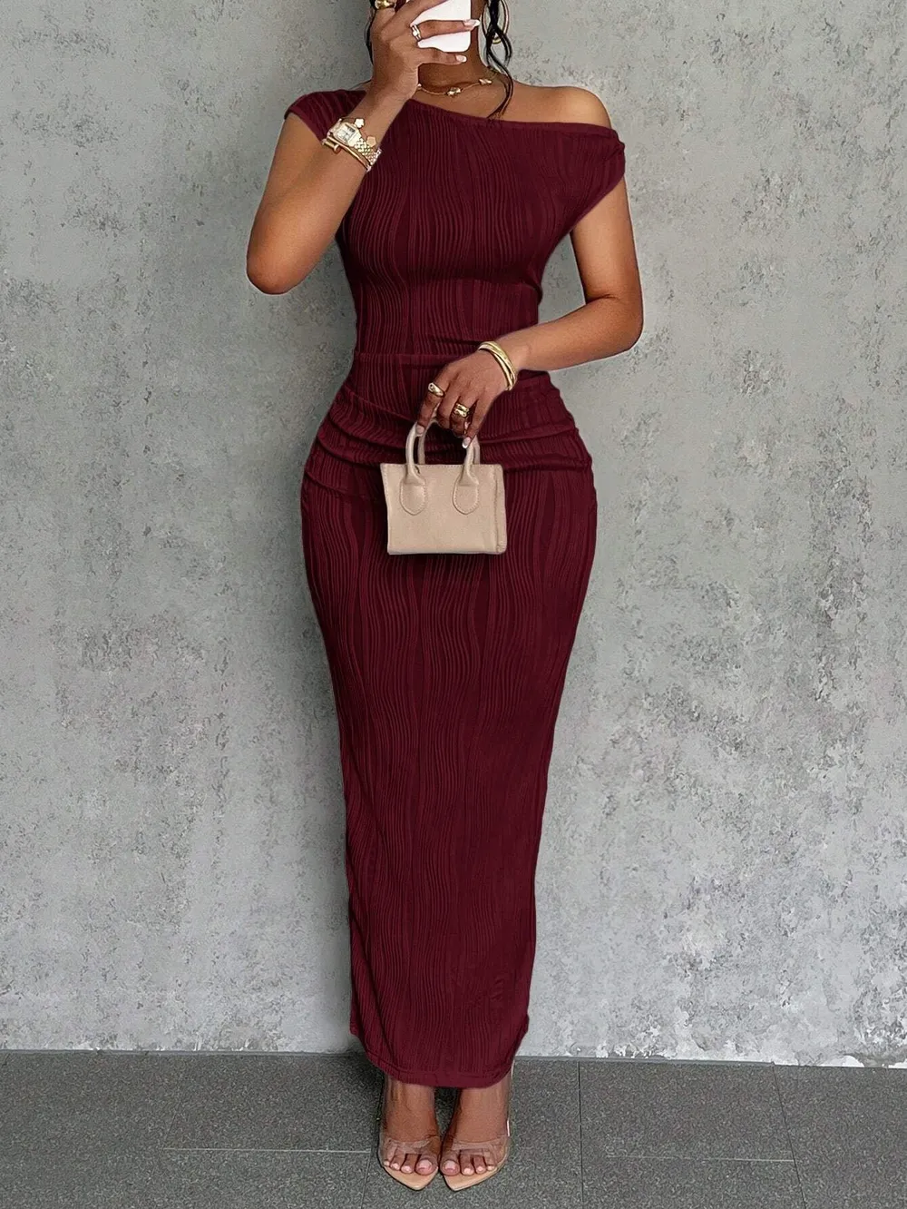Asymmetrical One Shoulder Bodycon Maxi Dress, image 11