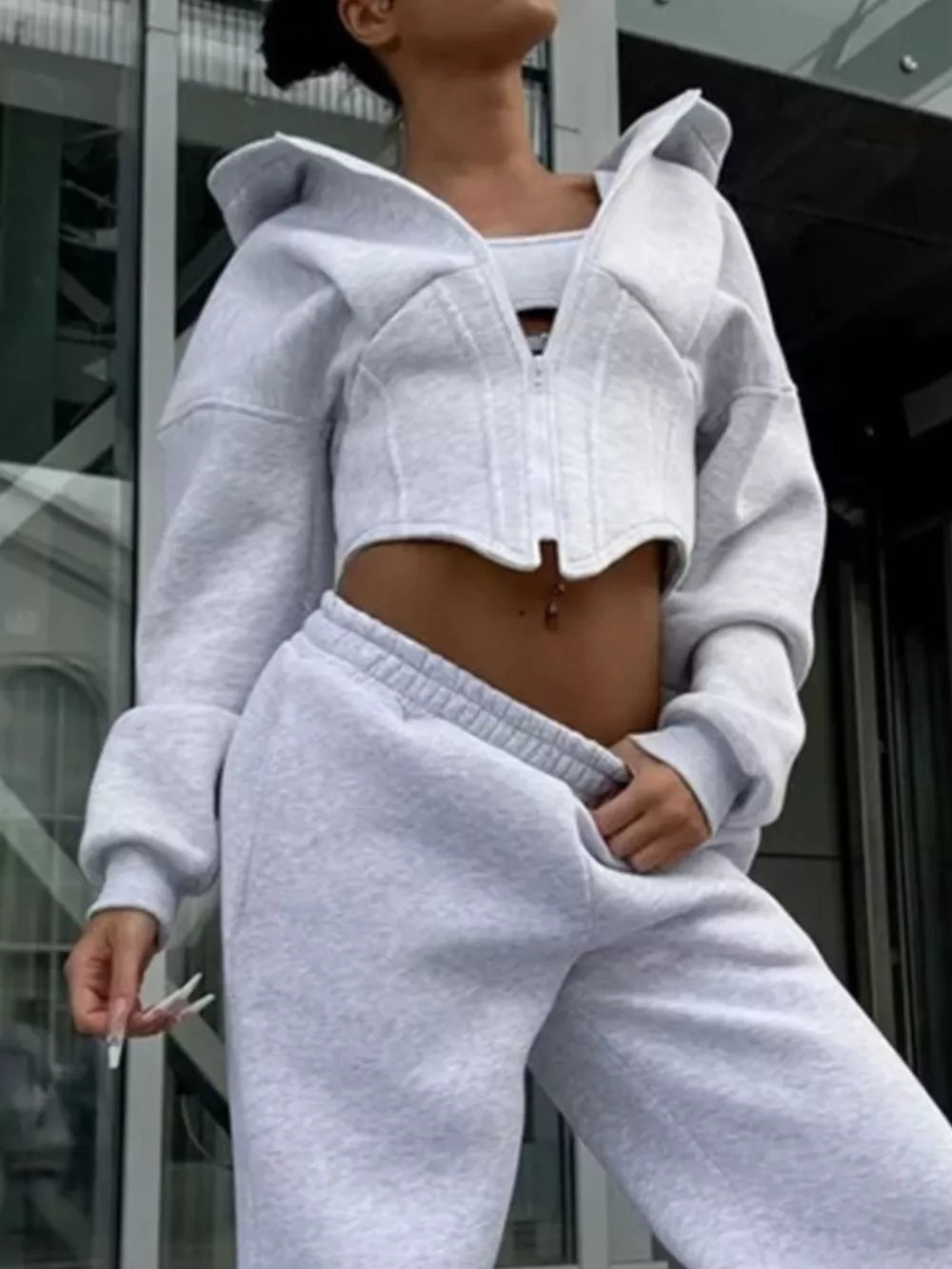 Zip-Up Cropped Hoodie, image 2