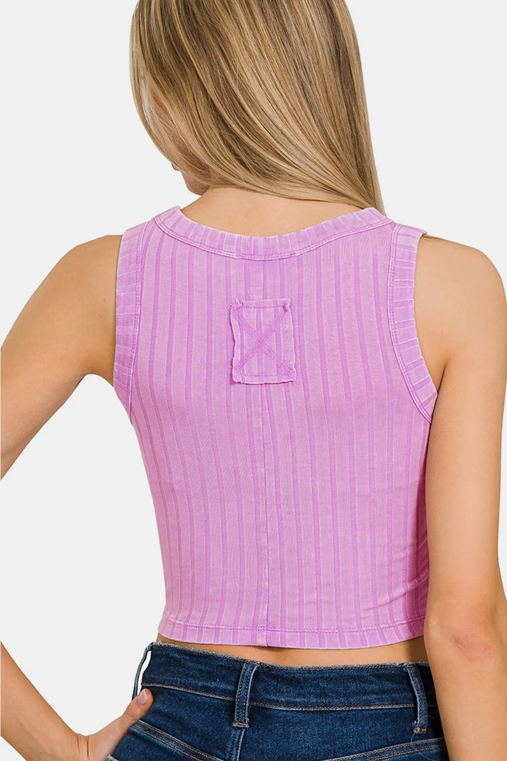 Ribbed Round Neck Cropped Tank, image 2