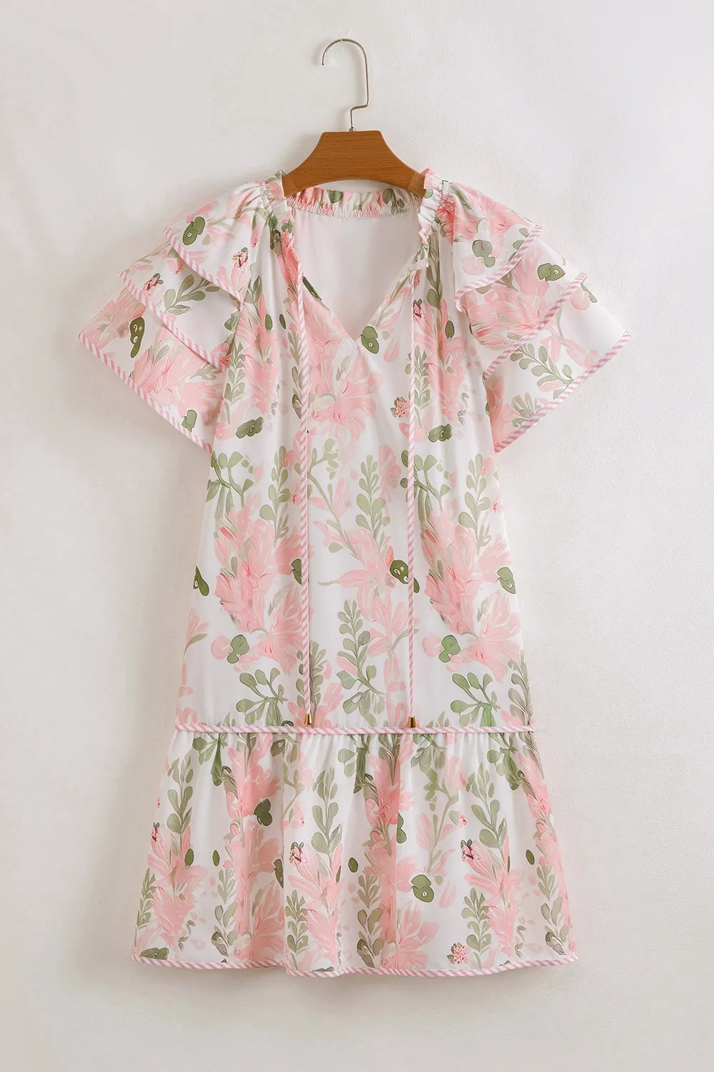 Floral Contrast Edge Layered Short Sleeve Mini Dress, image 24