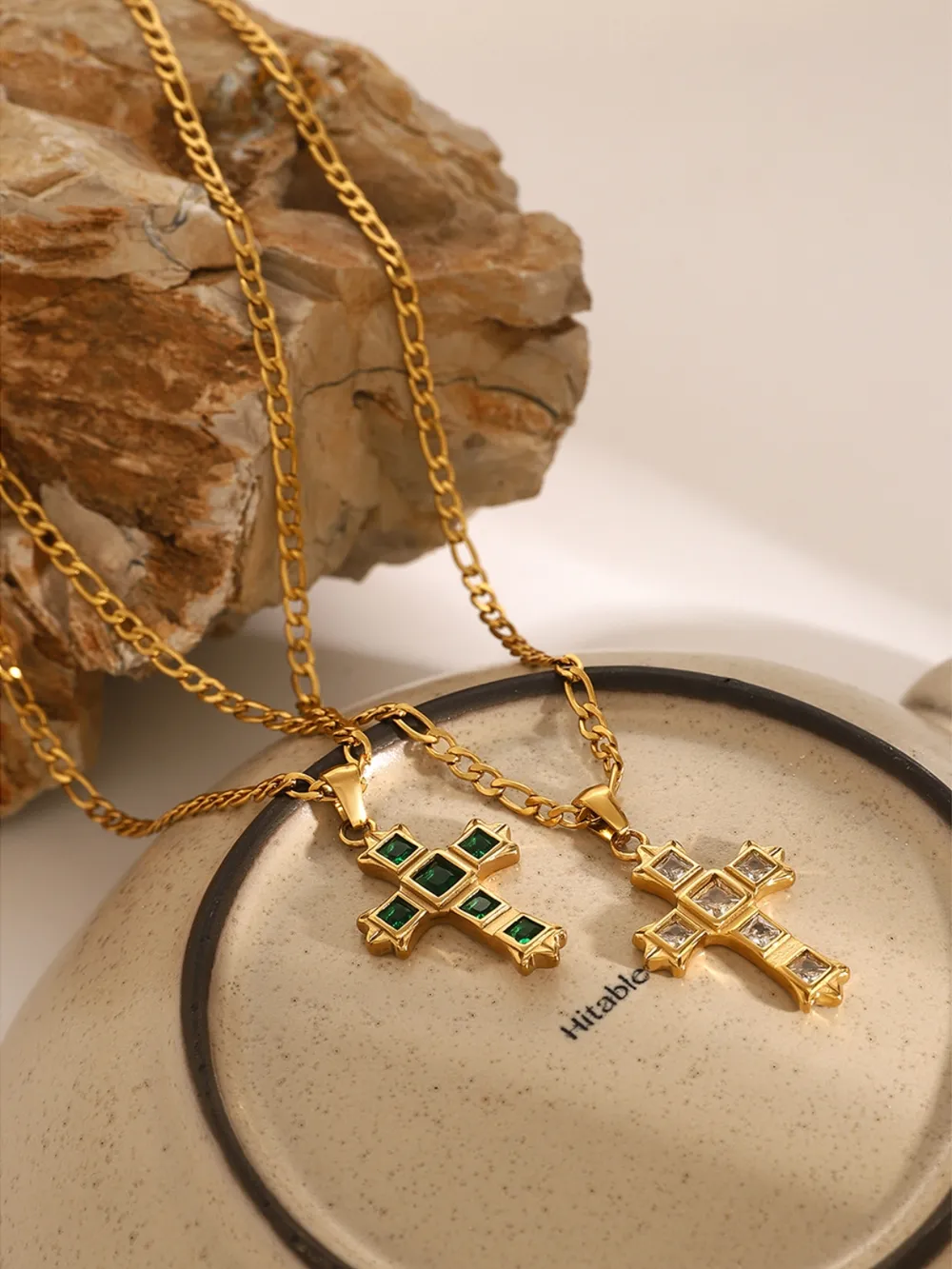 Stainless Steel Zircon Cross Pendant Necklace, image 13