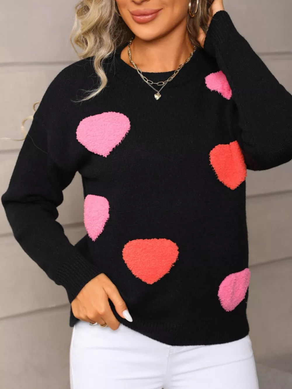 Valentine's Day Heart Pattern Long Sleeve Sweater, image 5