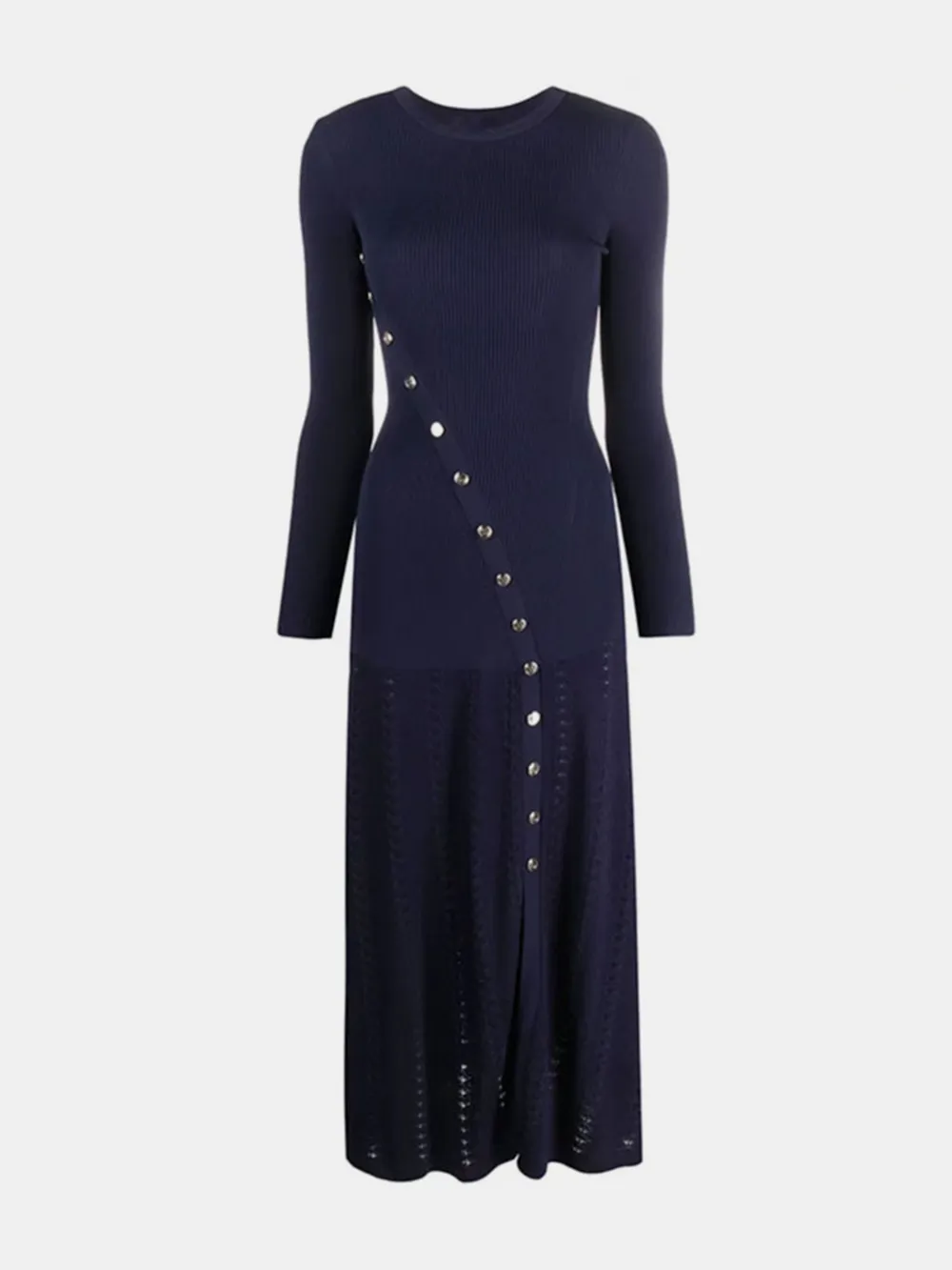 Openwork Round Neck Long Sleeve Sweater Dress, image 3