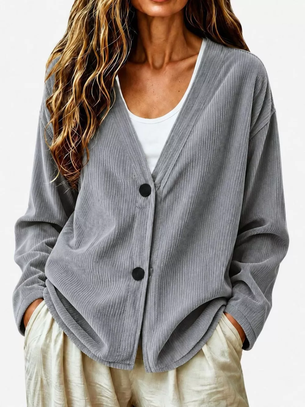 Casual Corduroy Button-Up Cardigan, image 9
