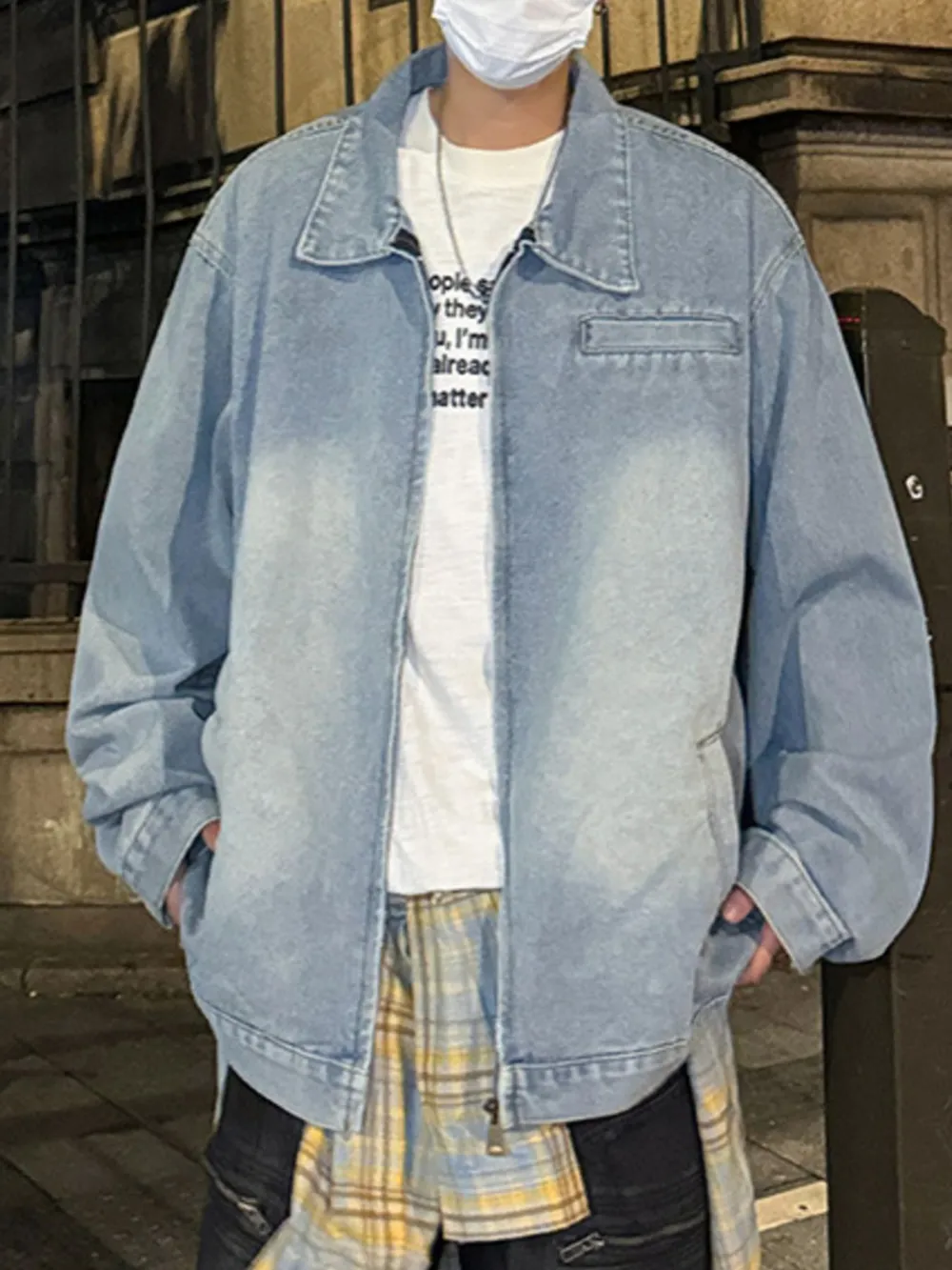 Men's Full Size Zip Up Long Sleeve Denim Jacket Plus Size, image 8