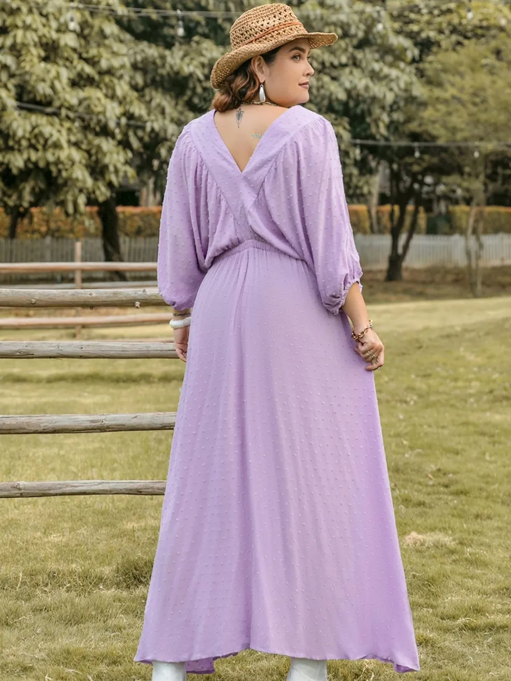Plus Size Swiss Dot V-Neck Midi Dress, image 6
