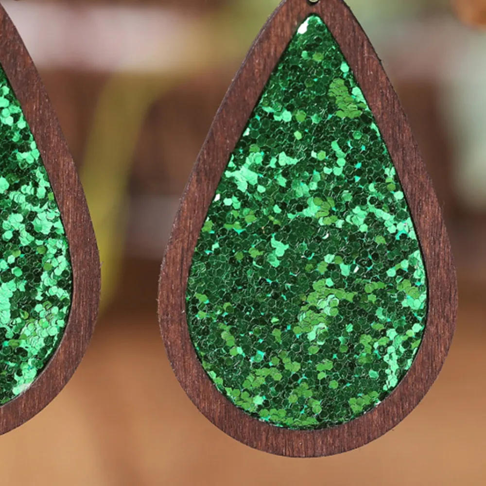 Sequin Wood Teardrop Earrings, image 12