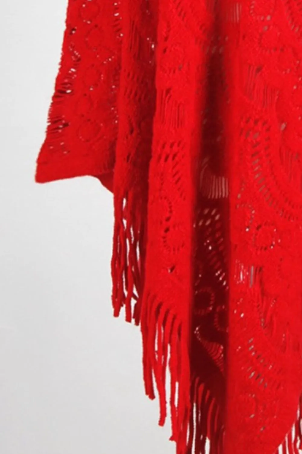 Fringe Openwork Surplice Cape Sleeve Poncho, image 10