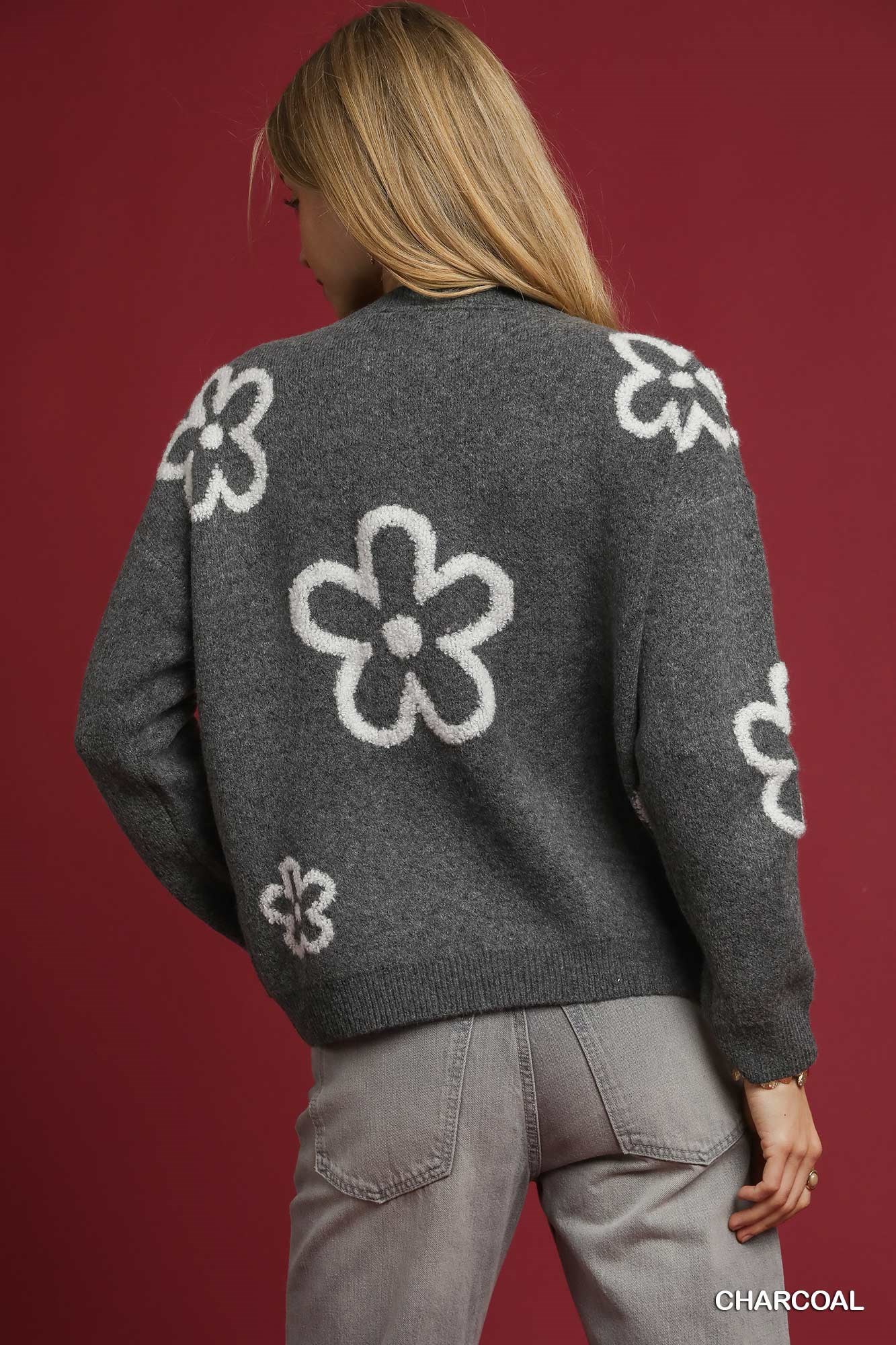 Round Neck Sweater with Floral Accents, image 2