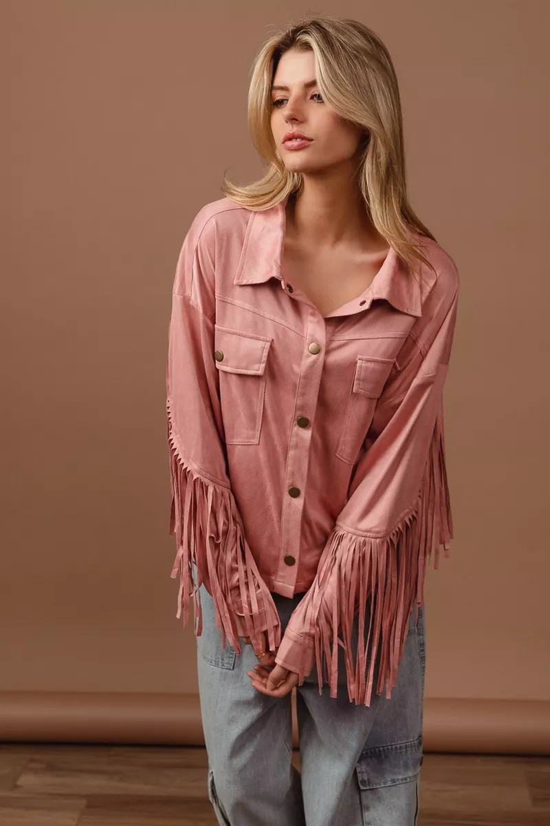 Suede Fringe Long Sleeve Jacket, image 2