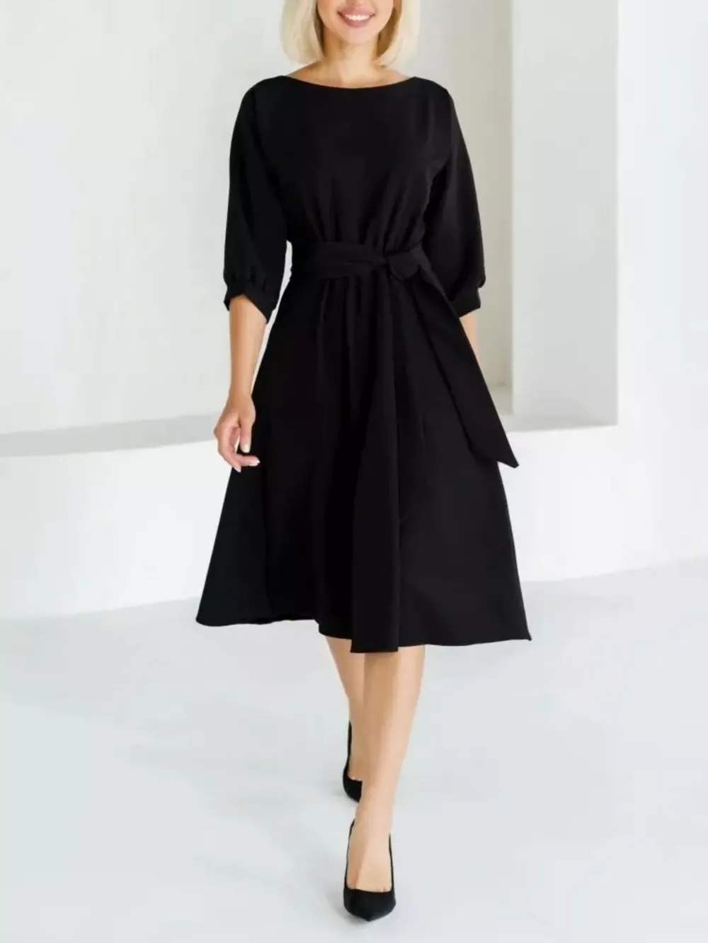Elegant Belted Waist Midi Dress, image 5