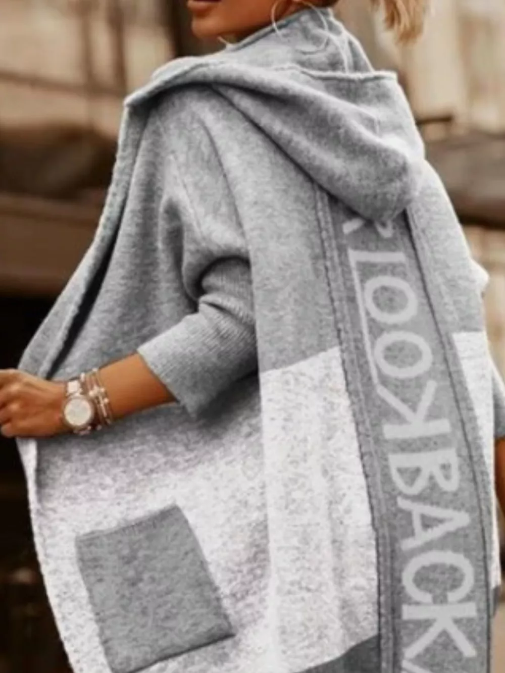 Full Size Hooded Color Block Open Front Cardigan Plus Size, image 8