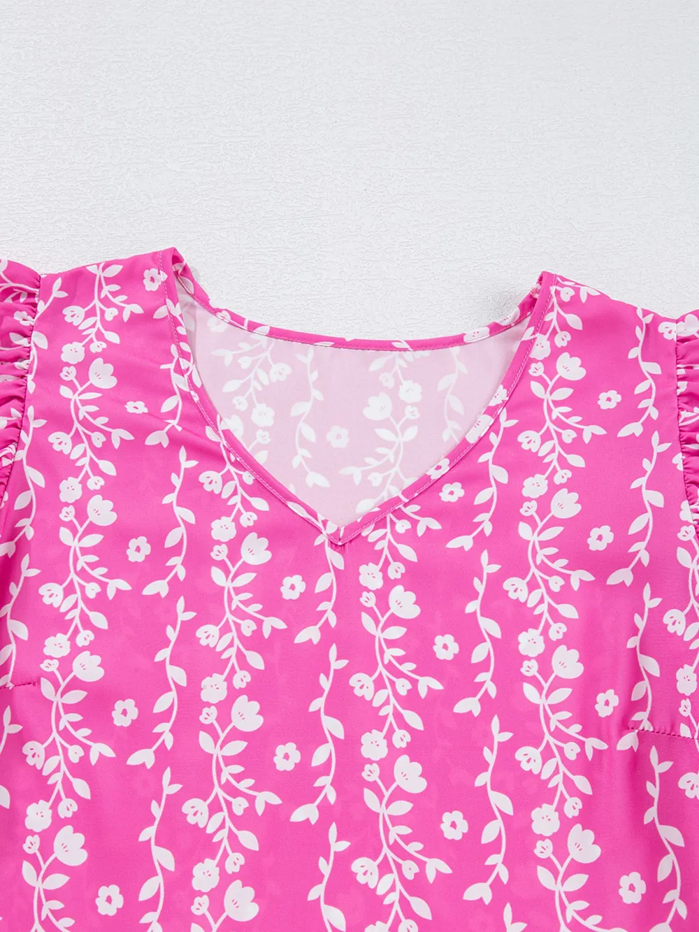 Floral Print Ric-rac Tiered Ruffled V Neck Blouse, image 5