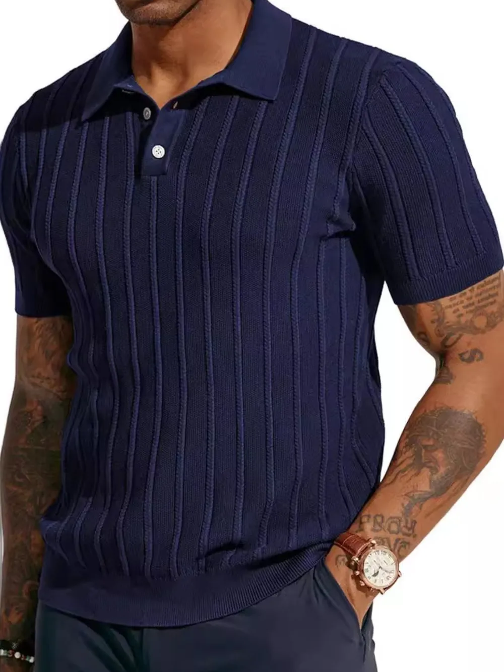 Men's Full Size Button Detail Short Sleeve Polo Plus Size, image 5