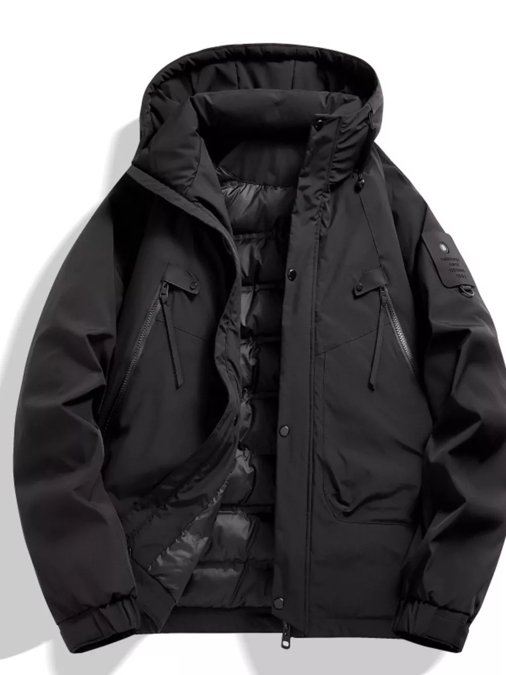 Men's Plus Size Hooded Snap Down Jacket, image 7