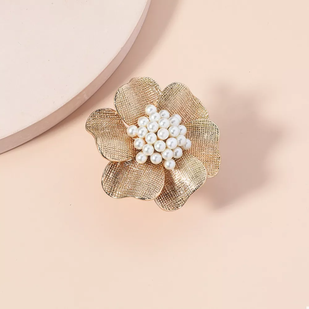 18K Gold-Plated Pearl Flower Ring, image 4