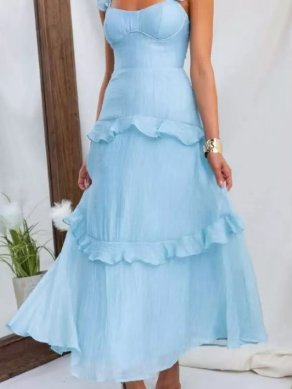Ruffled Lace Up Back Maxi Dress, image 3
