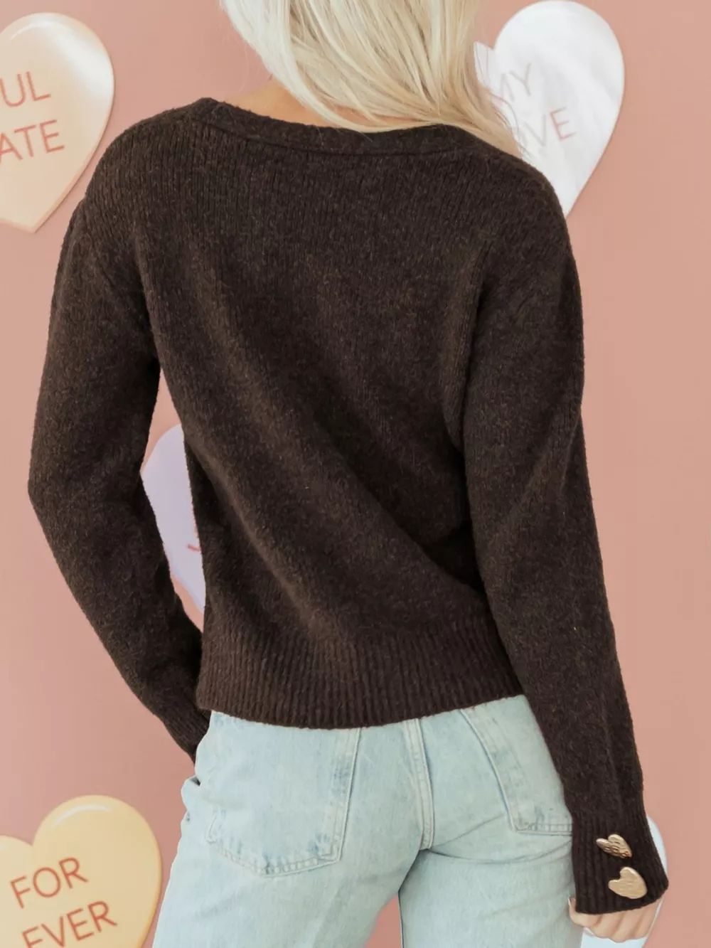 Heart Metal Button V Neck Cardigan Sweater, image 11