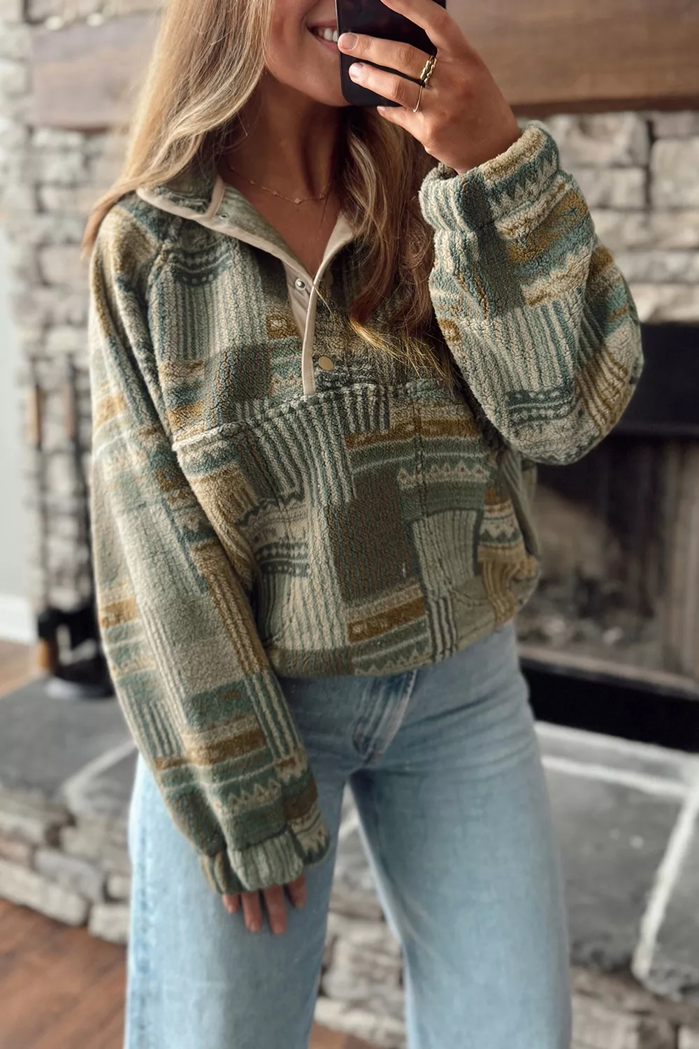 Western Print Fleece Long Sleeve Casual Fit Sweatshirt