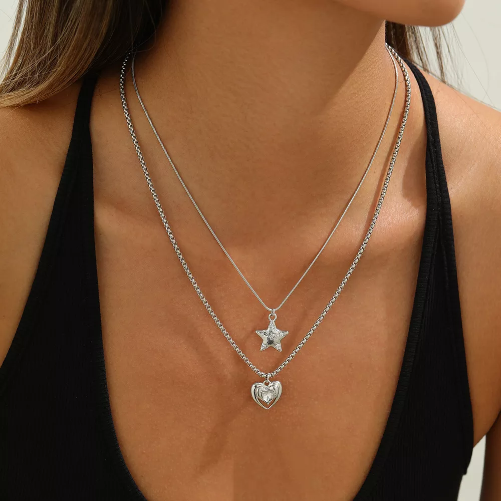 2-Piece Star and Heart Pendant Necklace, image 2