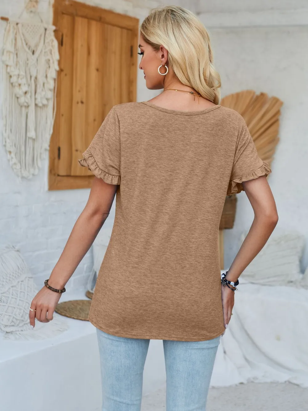 Frill Round Neck Petal Sleeve Blouse, image 18