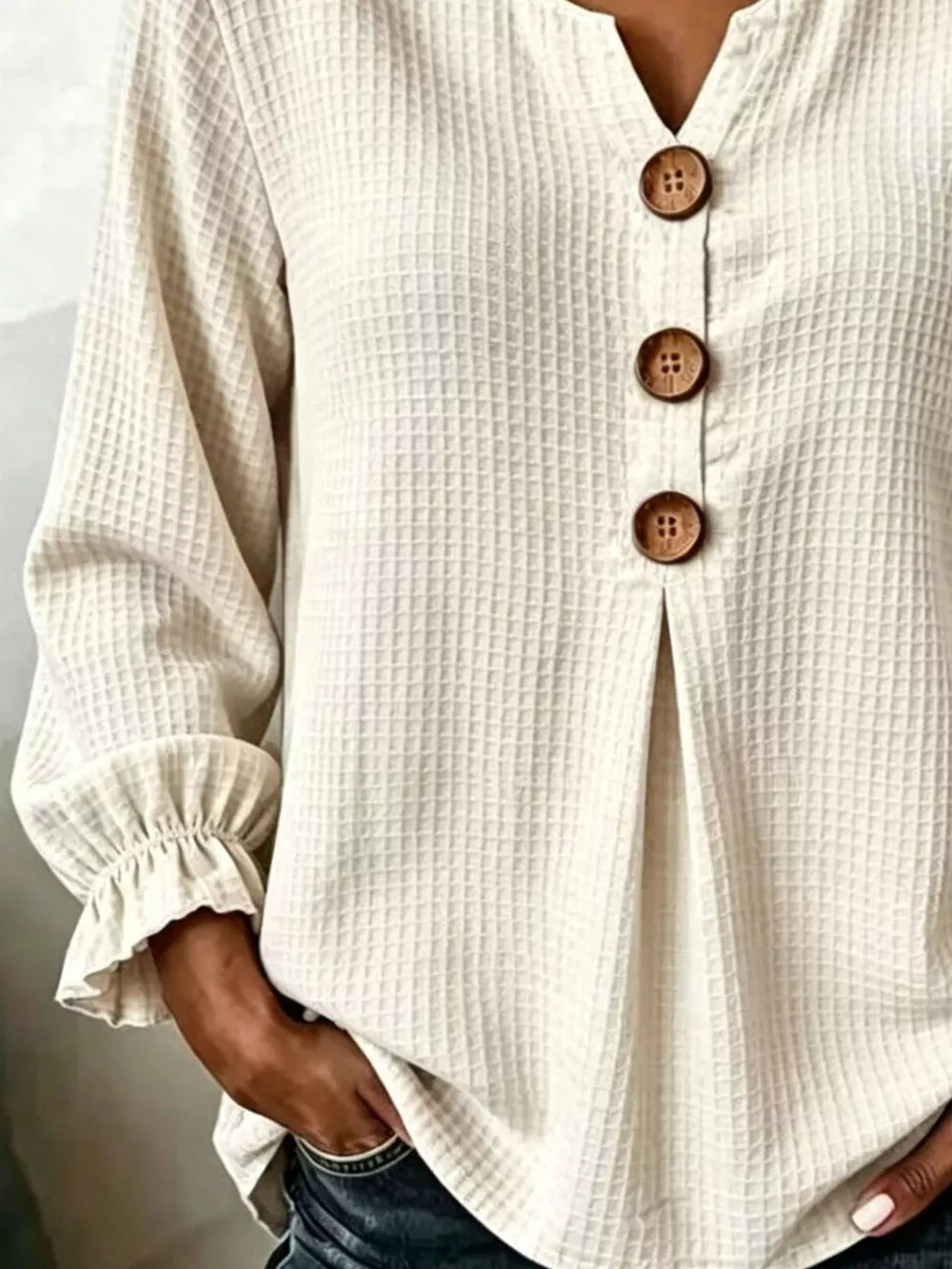 Waffle Knit Long Sleeve Top, image 7