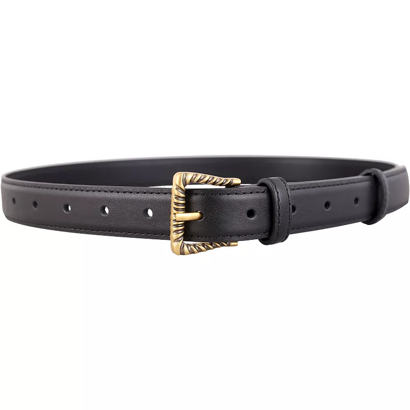 Leather Belt with Textured Gold Buckle, image 3