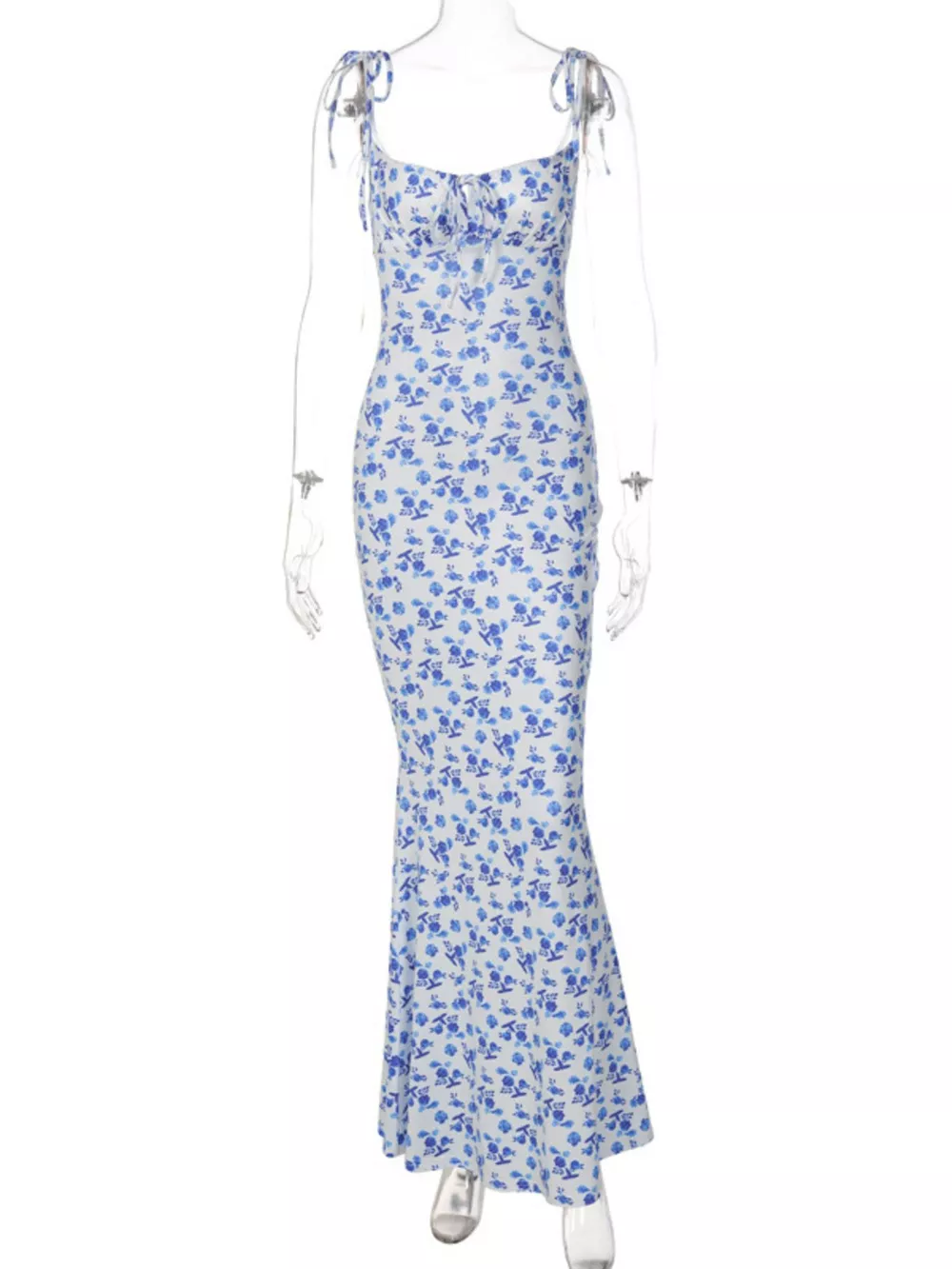Floral Print Tie Strap Bodycon Maxi Dress, image 21