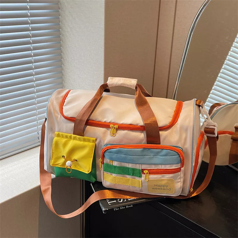 Color Block Pocketed Travel Duffel Bag, image 3