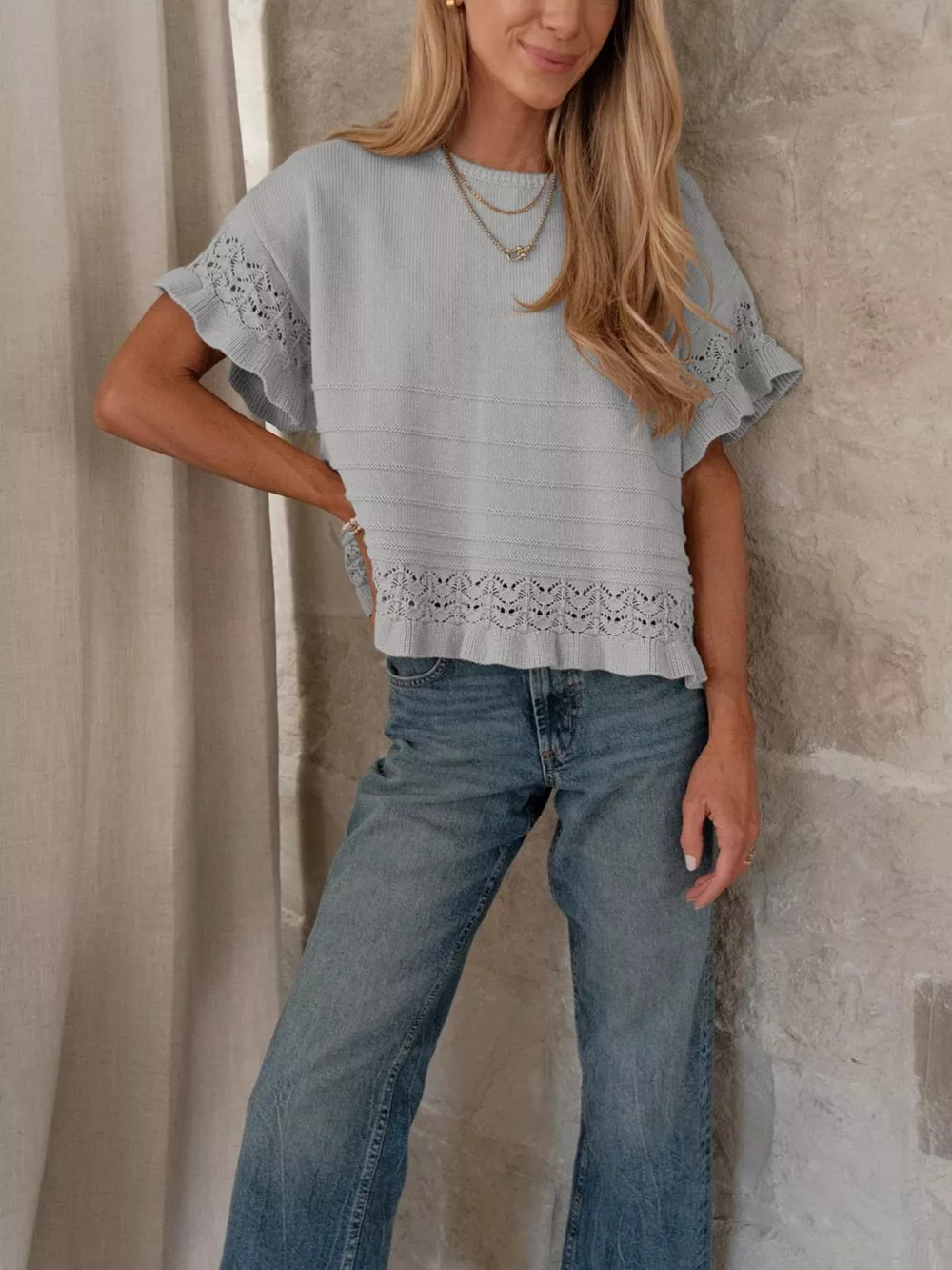Lace Trimmed Knit Top, image 18