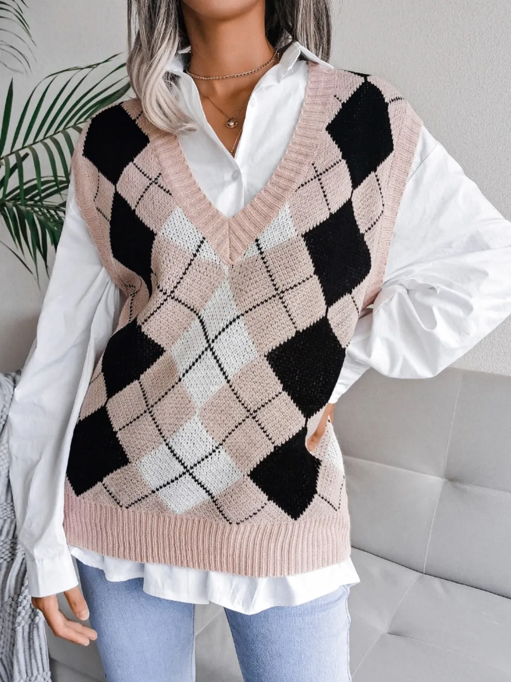 Plaid V-Neck Sweater Vest, image 5