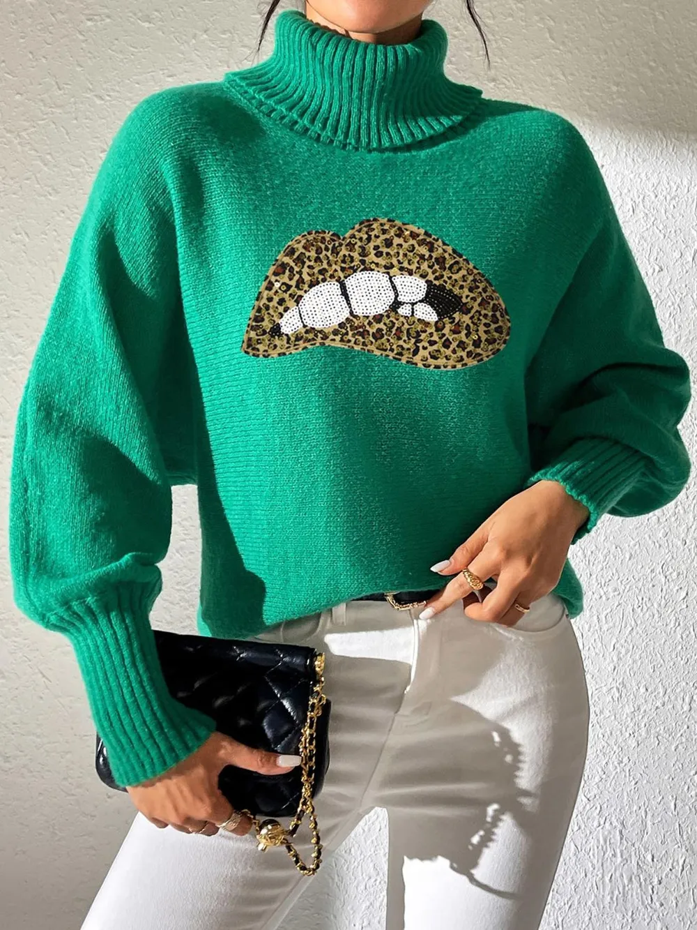 Lip Turtleneck Long Sleeve Sweater, image 10