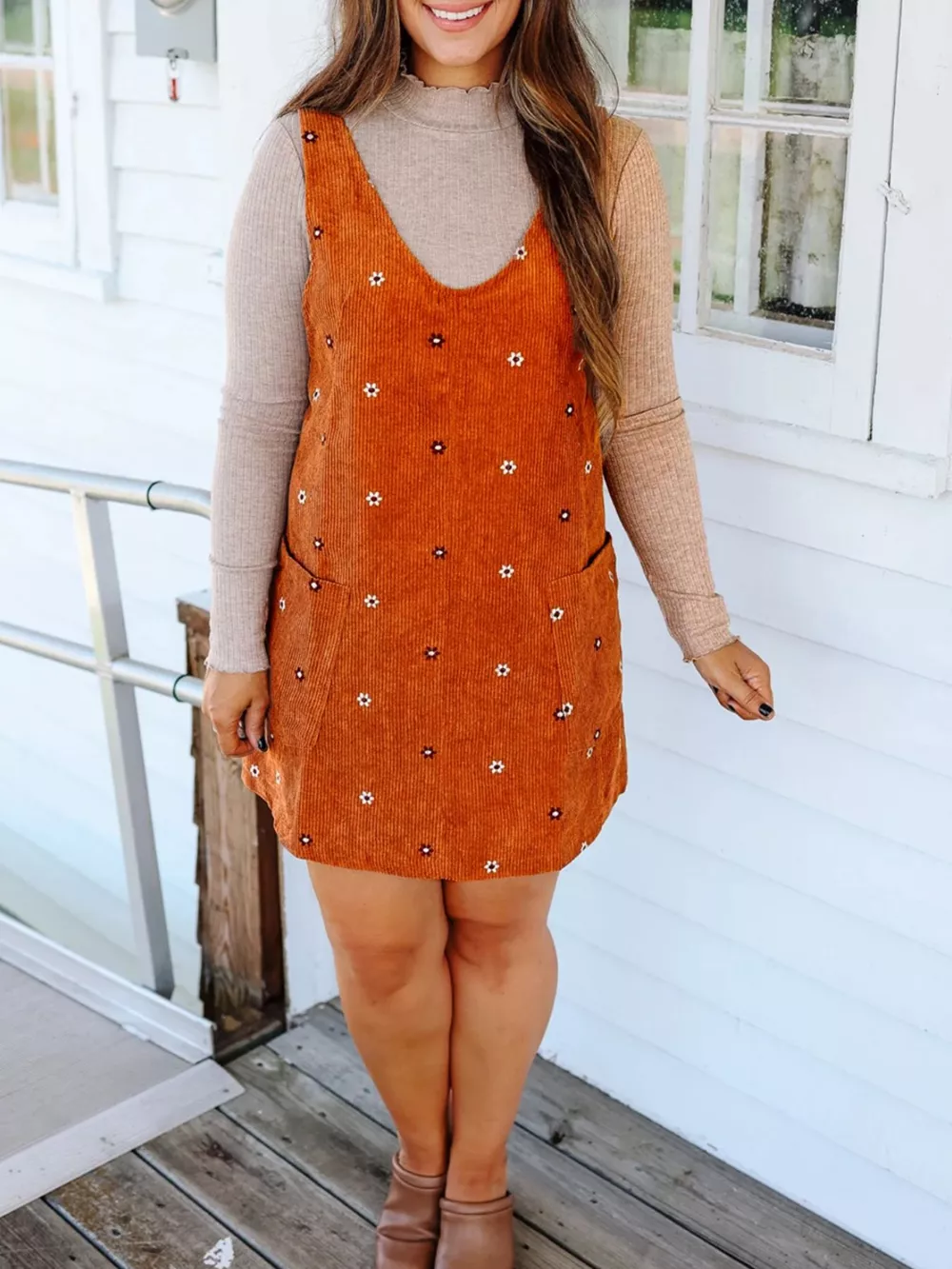 Floral Corduroy Overall Dress, image 4