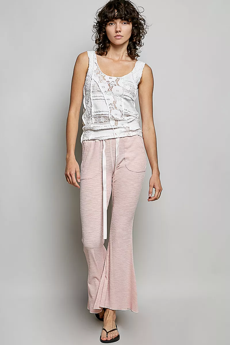 Drawstring Textured Ribbed Knit Pants, image 4