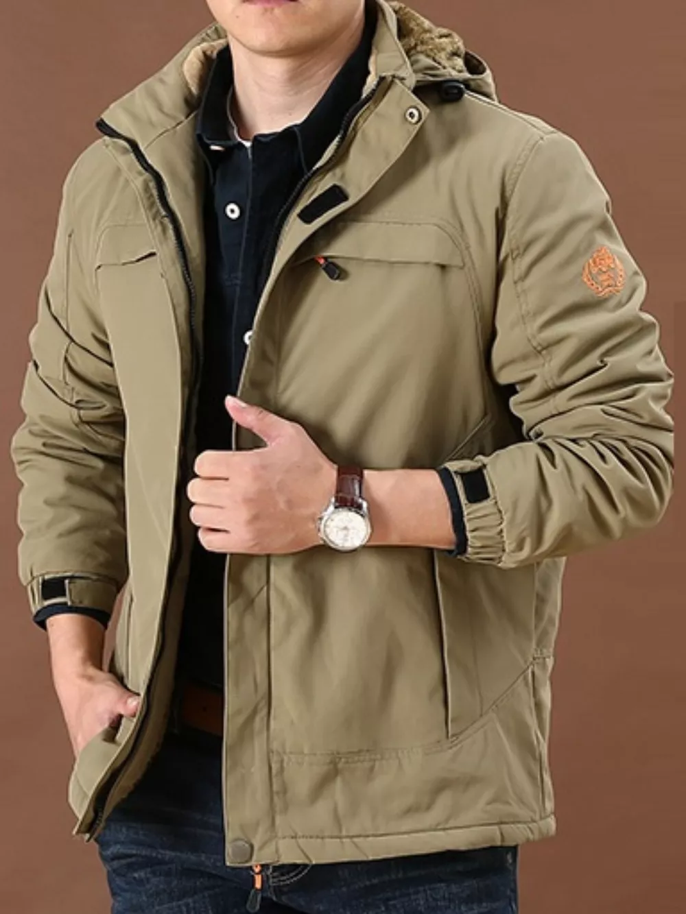 Men's Plus Size Warm Fleece Lined Hooded Jacket, image 4