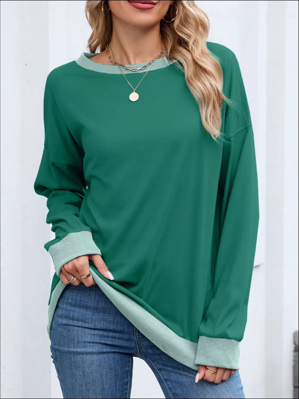 Contrast Trim Long Sleeve Sweatshirt, image 11