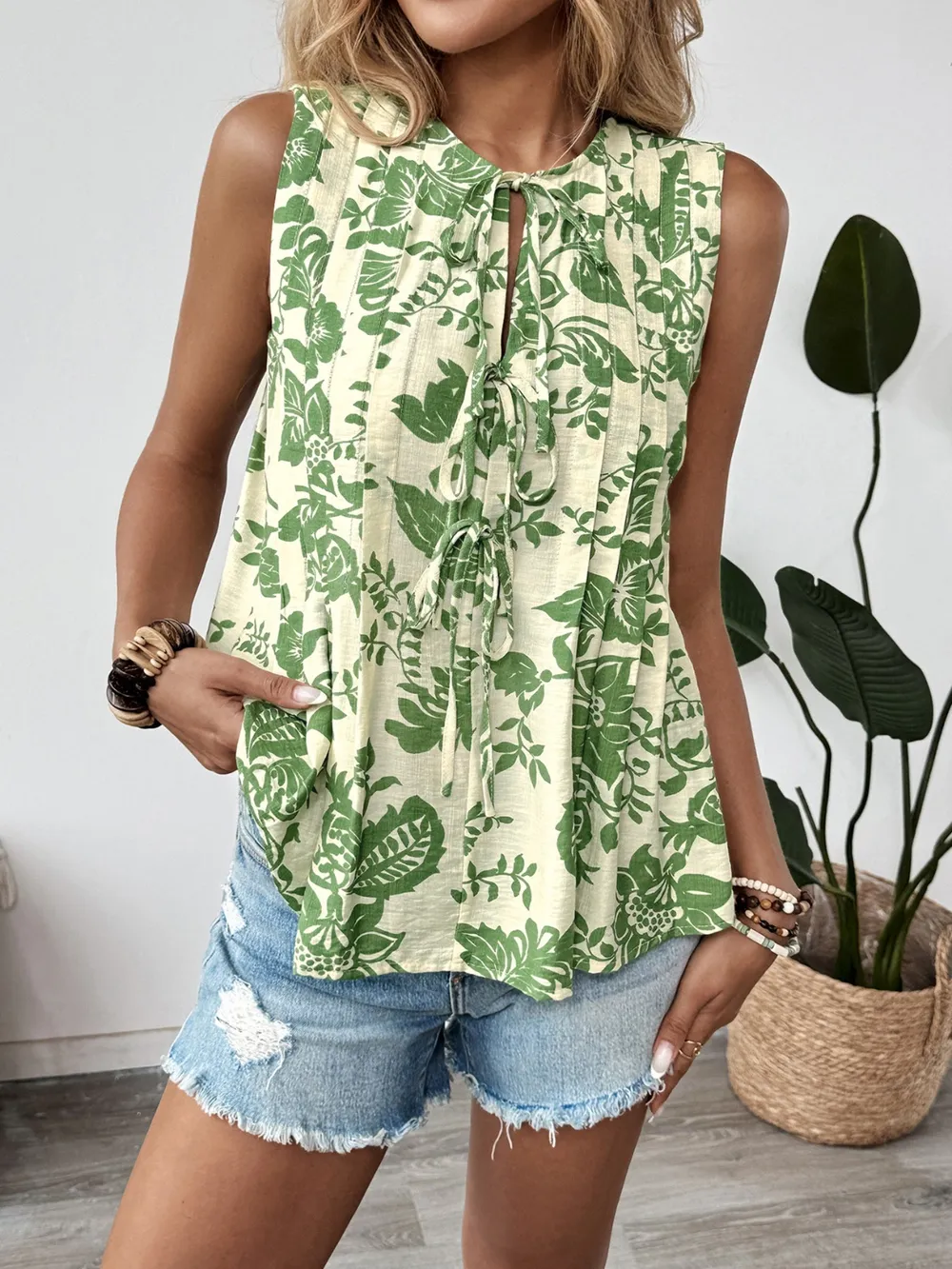 Printed Sleeveless Ruffle Peplum Blouse, image 9