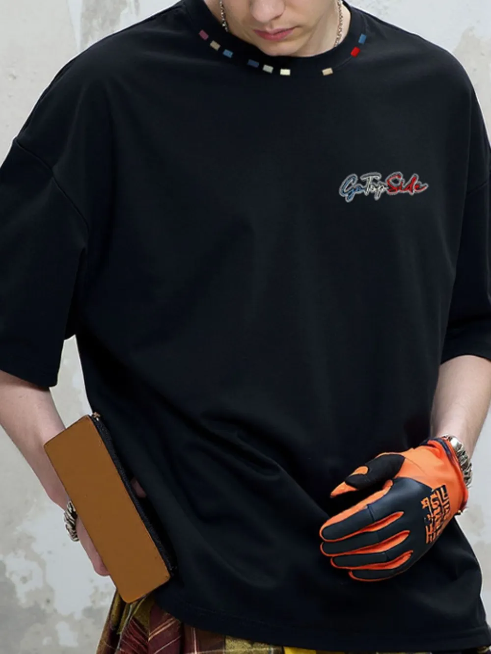 Men's Plus Size Embroidered Round Neck Half Sleeve T-Shirt