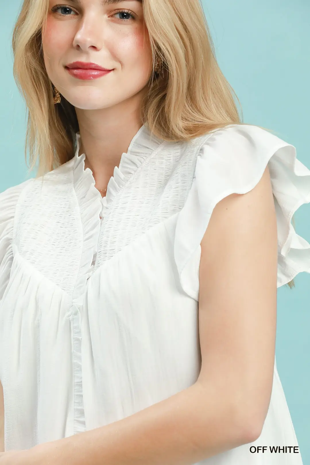 Smocked Yoke Ruffle Sleeve Blouse, image 5