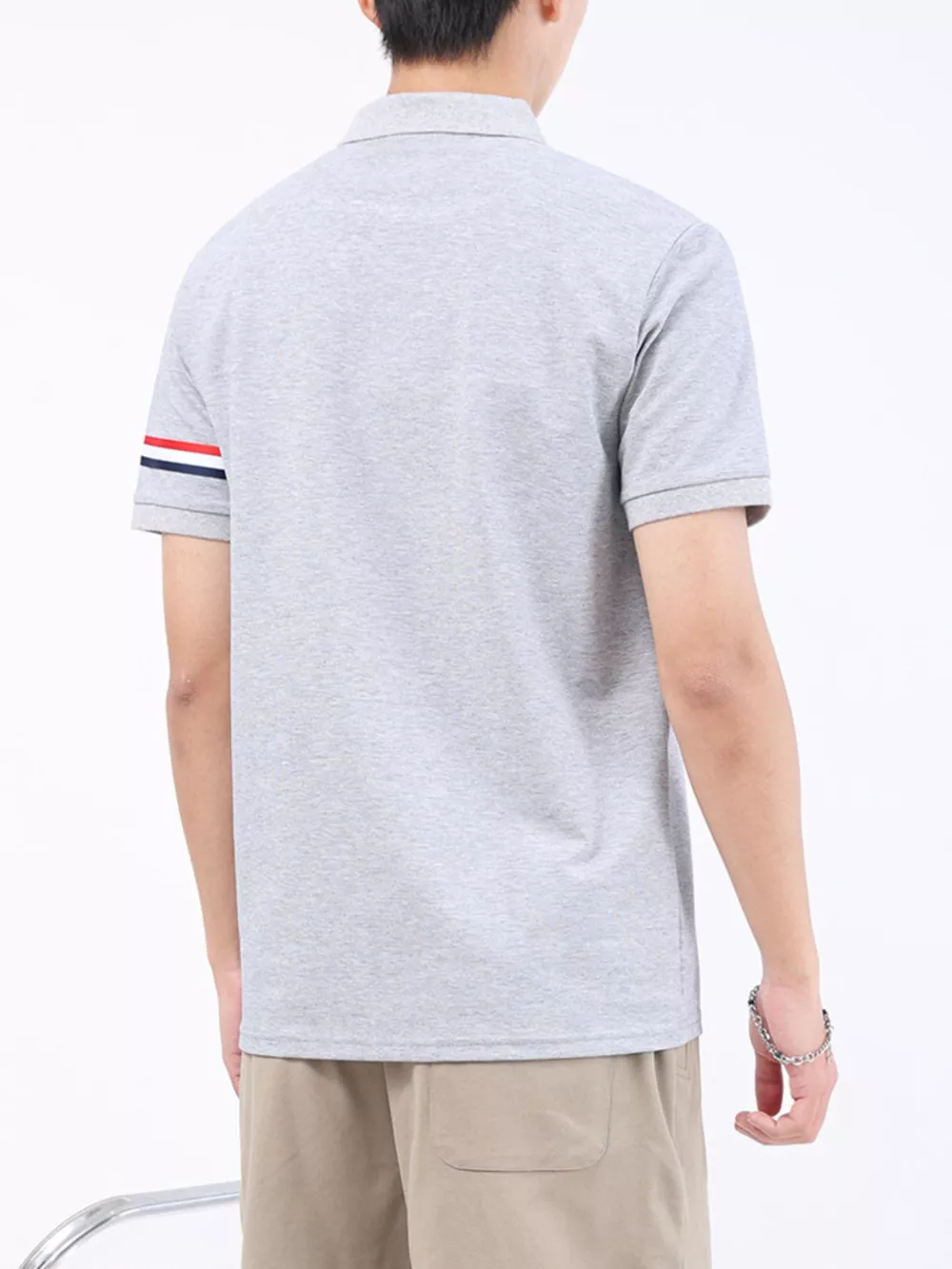 Men's Plus Size Striped Trim Casual Polo, image 6