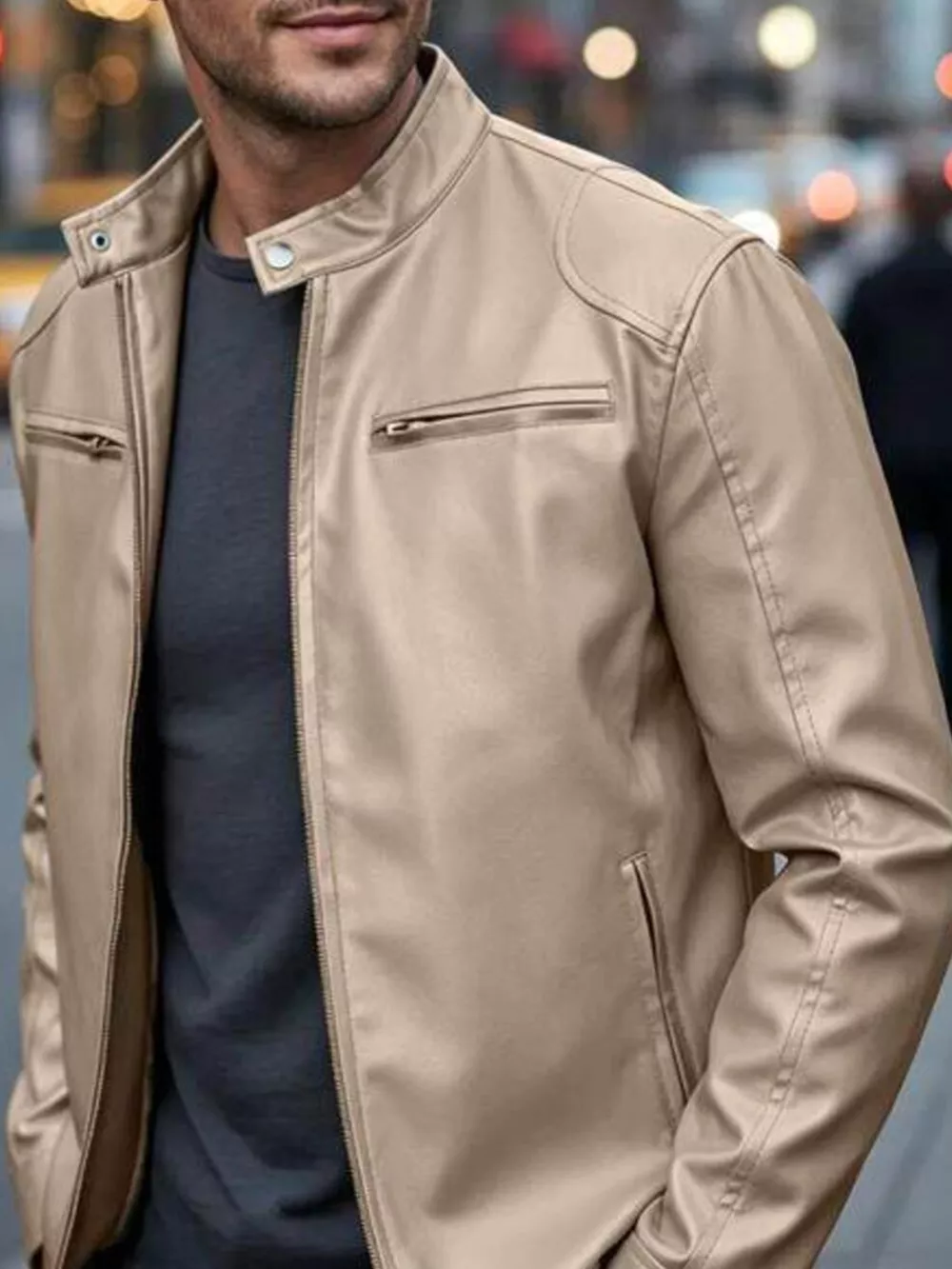 Men's Full Size Faux Leather Bomber Jacket with Zipper Pockets Plus Size, image 10