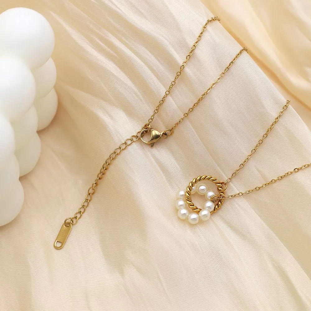 18K Gold-Plated Pearl Twisted Pendant Necklace, image 2
