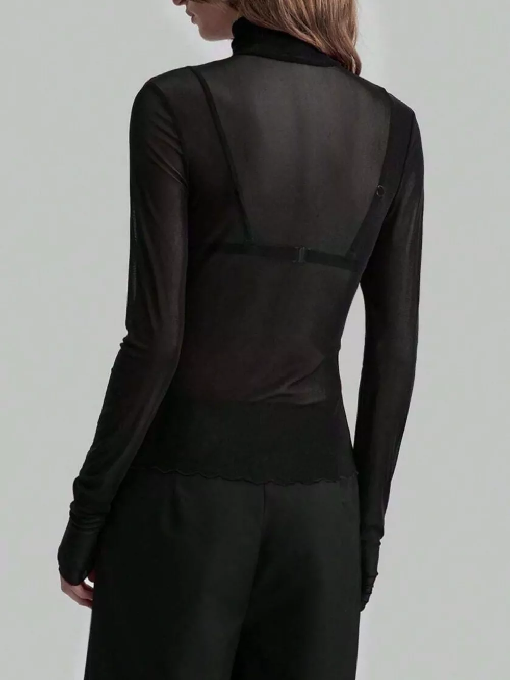 Sheer Mesh Turtleneck Top, image 3