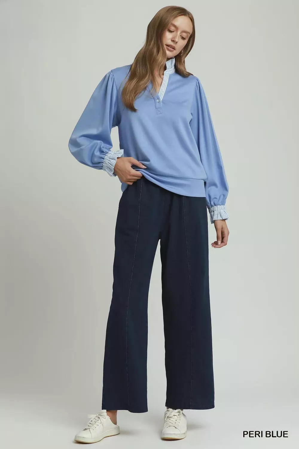 Stripe Ruffle Neck Long Sleeve Top, image 5