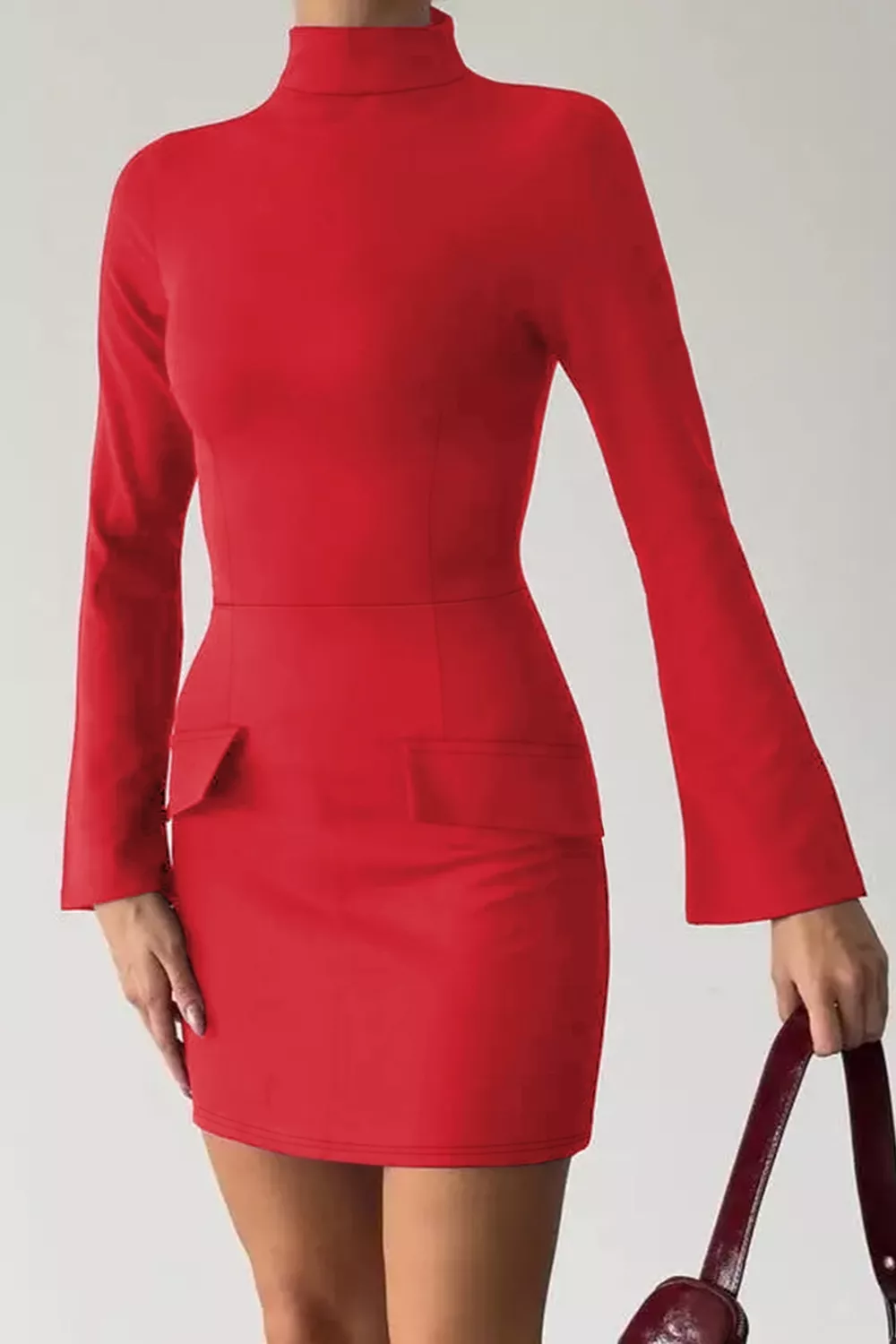 Long-Sleeve Mini Dress with Flap Pockets, image 8